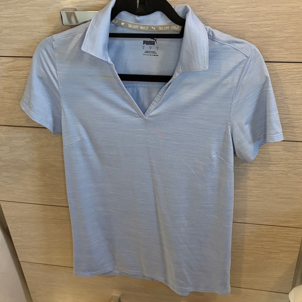 Puma Pale Blue Short Sleeve Polo V-Neck Tee
